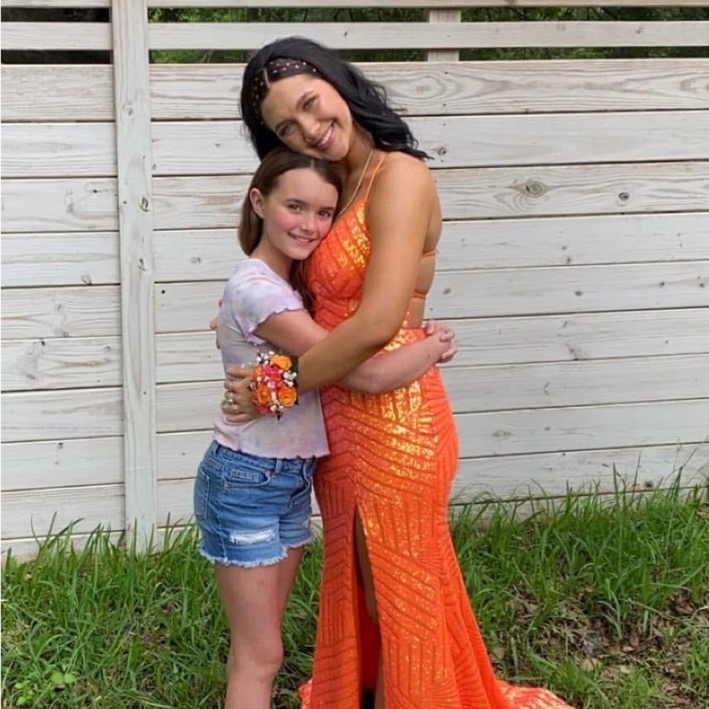 Sherri Hill Orange Sequin Prom Dress